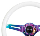 NRG Classic Wood Grain Steering Wheel (350mm) Glow-N-The-Dark Green Grip w/Neochrome 3-Spoke Center