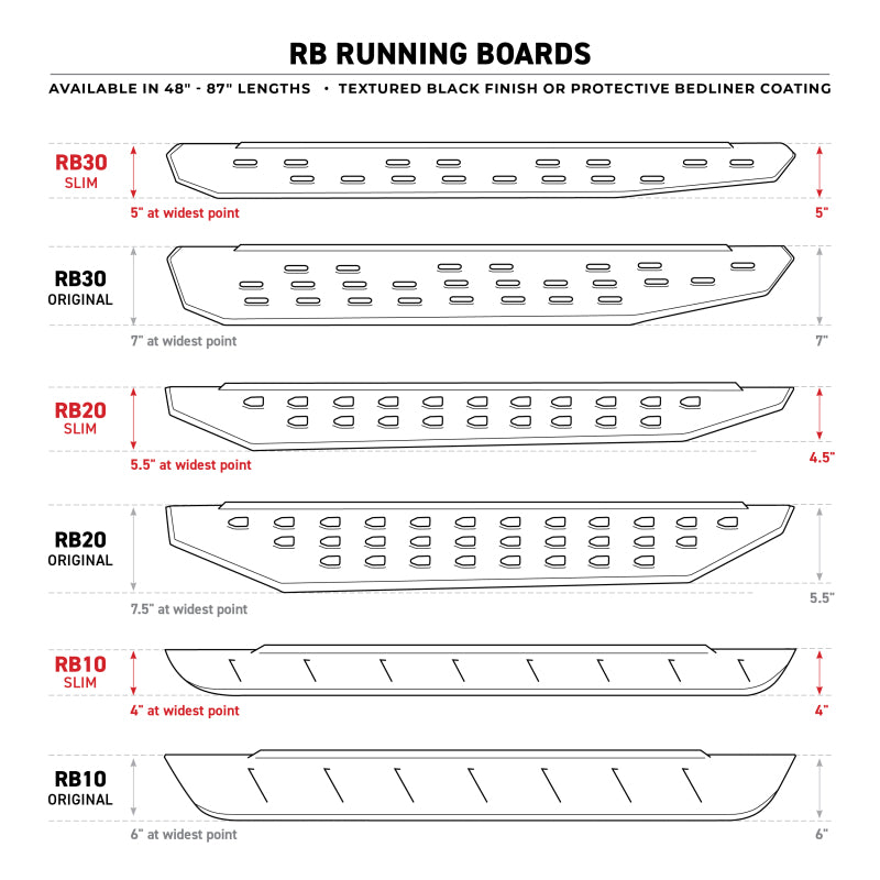Go Rhino RB20 Slim Running Boards - Universal 73in. - Bedliner Coating
