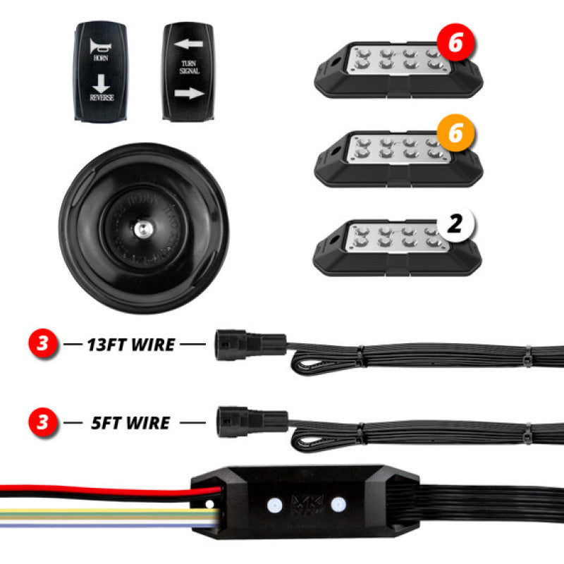 XK Glow ATV UTV Pro DOT Street Legal Conversion Signal/ Horn Kit- 2 White 6 Red 6 Amber Pods