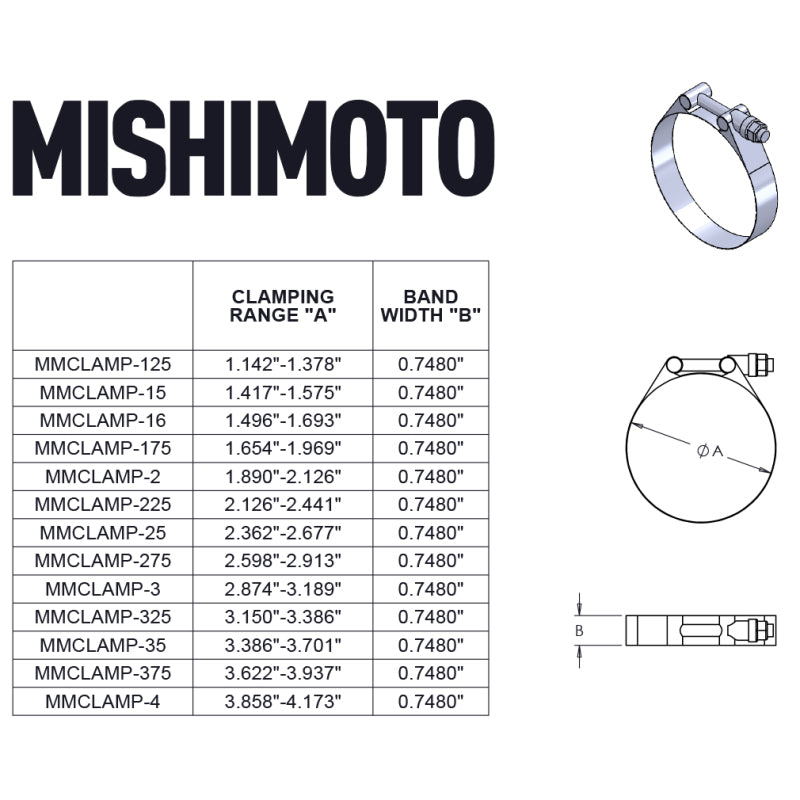 Mishimoto 1.75 Inch Stainless Steel T-Bolt Clamps