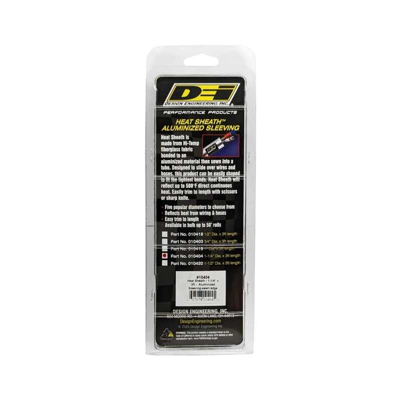 DEI Heat Sheath 1-1/4in I.D. x 3ft - Aluminized Sleeving - Sewn Edge