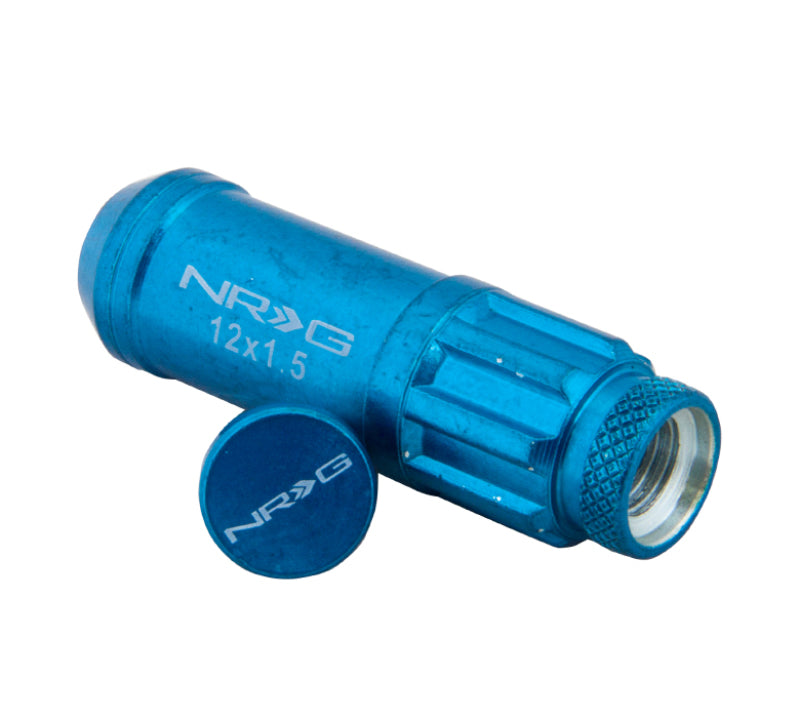 NRG 700 Series M12 X 1.5 Steel Lug Nut w/Dust Cap Cover Set 21 Pc w/Locks & Lock Socket - Blue