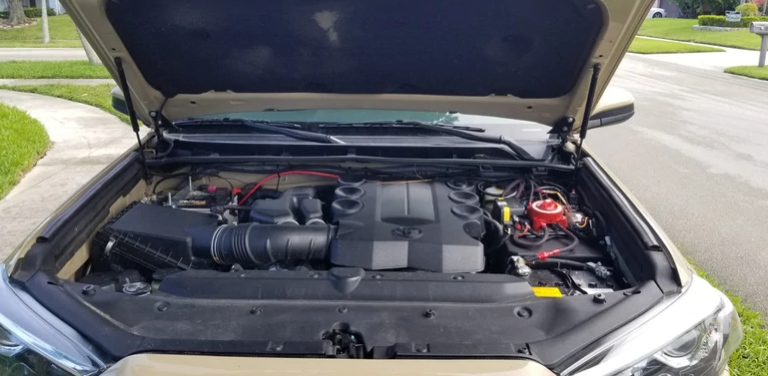 Installed engine bay accessory tray for Toyota 4Runner