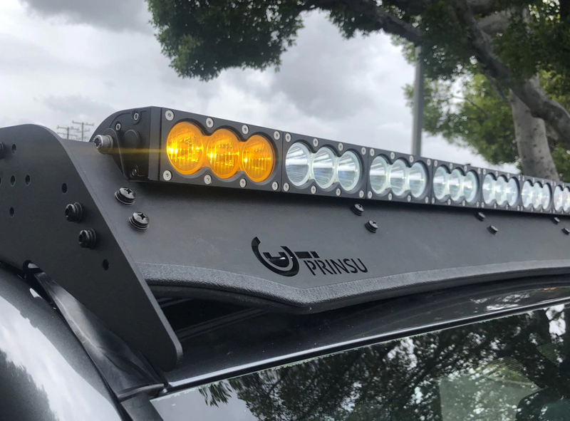 5th Gen PRINSU roof rack with amber and clear LED light bar kit