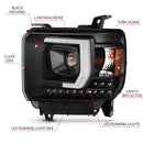 ANZO 2014-2015 GMC Sierra 1500HD Projector Plank Style Headlight Black W/ DRL
