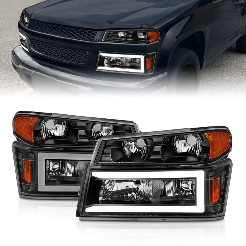 ANZO 04-12 GM Colorado/Canyon/I-Series Crystal Headlights - w/ Light Bar Black Housing 4pcs